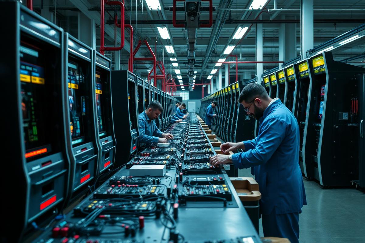 Cabinet assembly line at a manufacturing facility